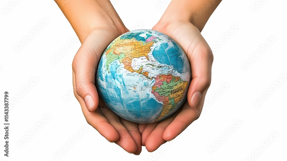 Hands holding a globe art white background Hands holding a globe art white background