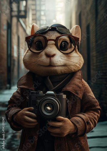 Mischievous Chipmunk Snapshot in Spy’s Outfit for Creative Photography Fun