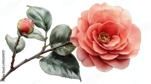 illustration of camelli flower isolated on white background camellia photo