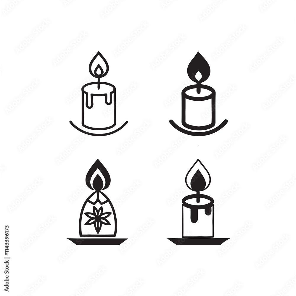 Candle icon set. Candle icon silhouette vector isolated. Elegant Set Candle Silhouettes: Vector Collection. Candle icon set. Candle icon silhouette vector isolated. Elegant Set Candle Silhouettes: Vector Collection.