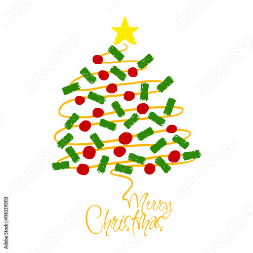 
Hand drawn christmas trees doodle.decorated with red ornaments Christmas tree isolated on white background. Vector illustration