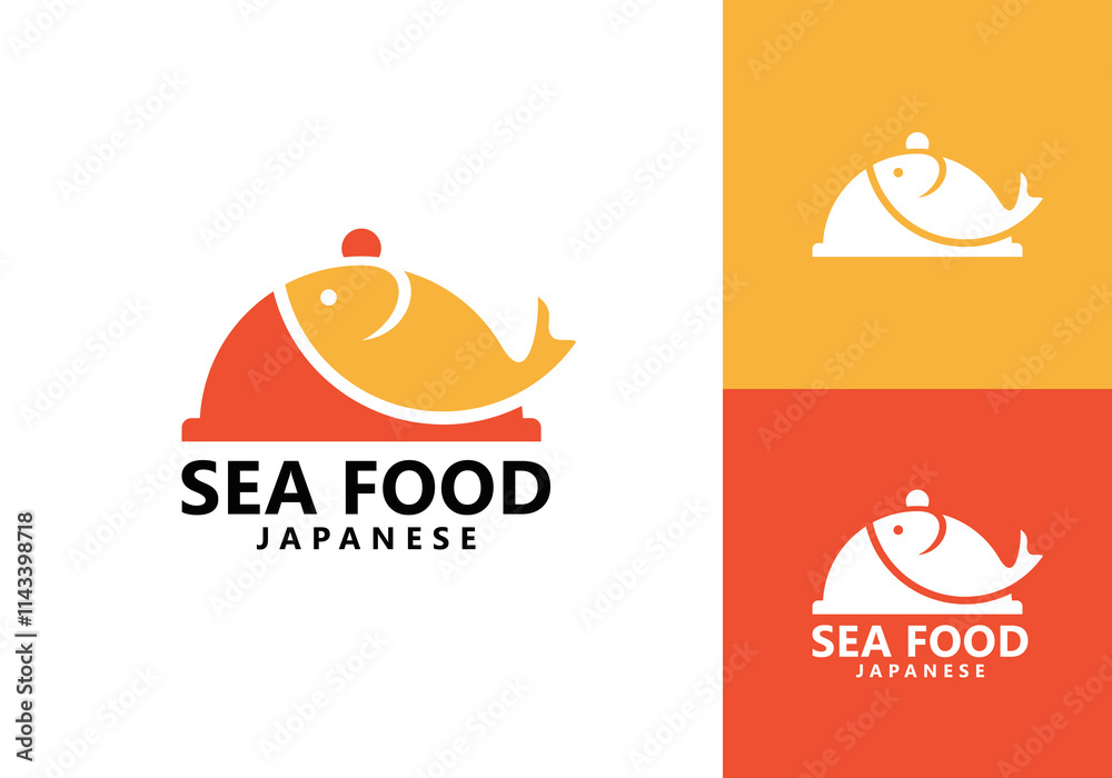 Fototapeta premium fish menu logo design. seafood, restaurant symbol vector concept