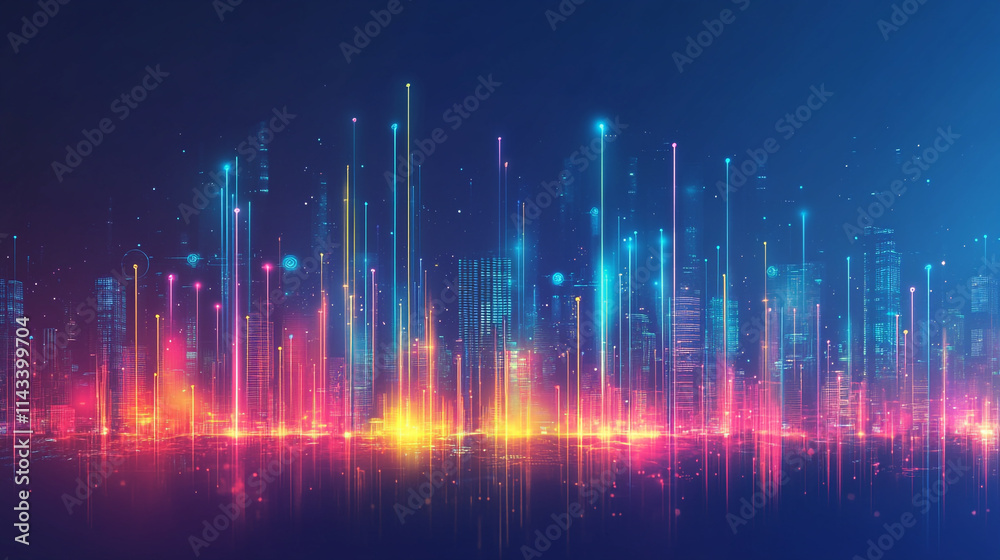 Modern building of architecture with neon glowing light effects, modern big and small building are arranging randomly, modern city building with glowing effect. Modern building of architecture with neon glowing light effects, modern big and small building are arranging randomly, modern city building with glowing effect.