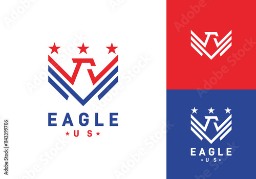 minimalist eagle with star america symbol logo design
