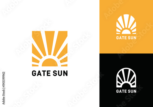 simple gate with sun energy logo design concept