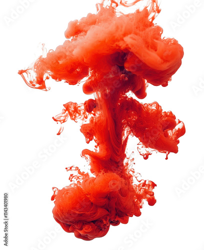 a vibrant red cloud of ink swirls and diffuses against a pristine transparent background. creating an abstract and artistic composition