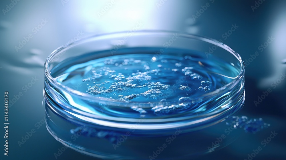 A close-up of a petri dish featuring genetically modified cells, with a blue sterile environment enhancing the focus. A close-up of a petri dish featuring genetically modified cells, with a blue sterile environment enhancing the focus.