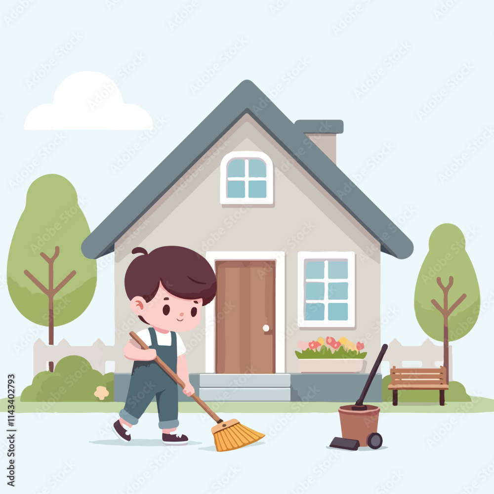 vector image of a small child sweeping vector image of a small child sweeping