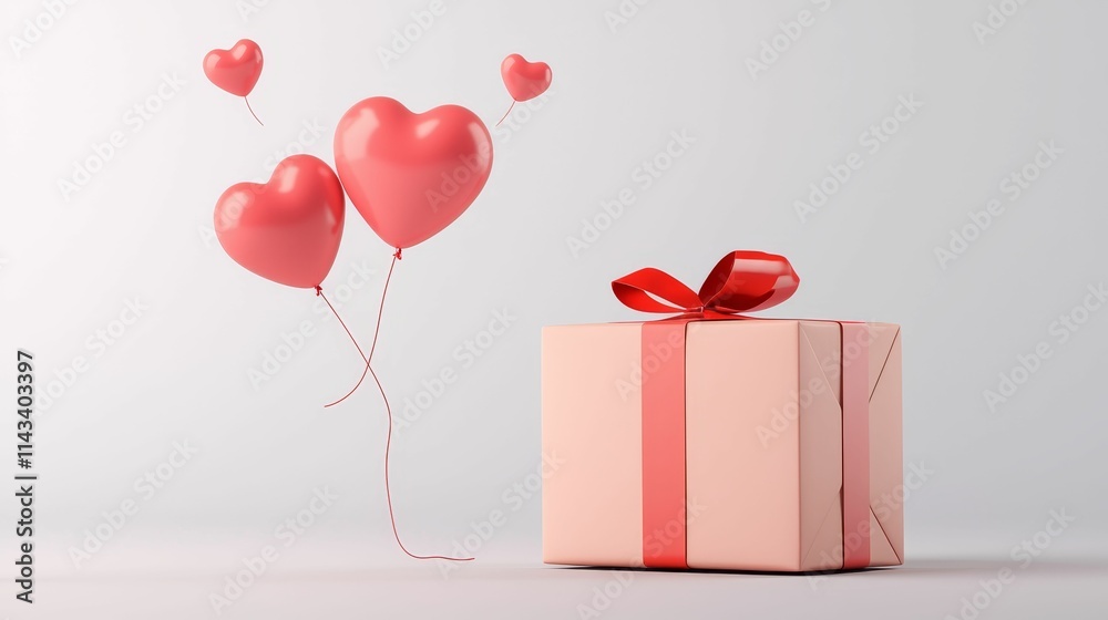 valentine sale deals red concept, A pink gift box with a ribbon beside heart-shaped balloons, creating a festive and romantic atmosphere. valentine sale deals red concept, A pink gift box with a ribbon beside heart-shaped balloons, creating a festive and romantic atmosphere.