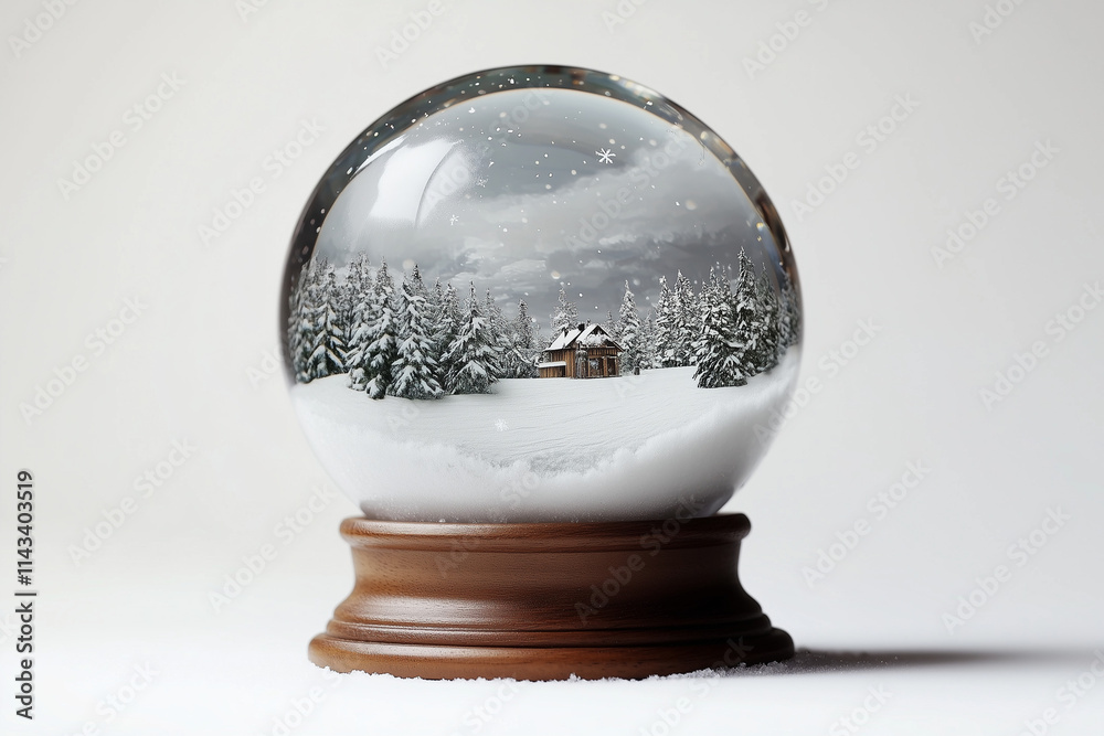 Selective focus landscape view snow forest in snow globe isolated on white background ,Souvenir snow globe with forest in winter. Selective focus landscape view snow forest in snow globe isolated on white background ,Souvenir snow globe with forest in winter.