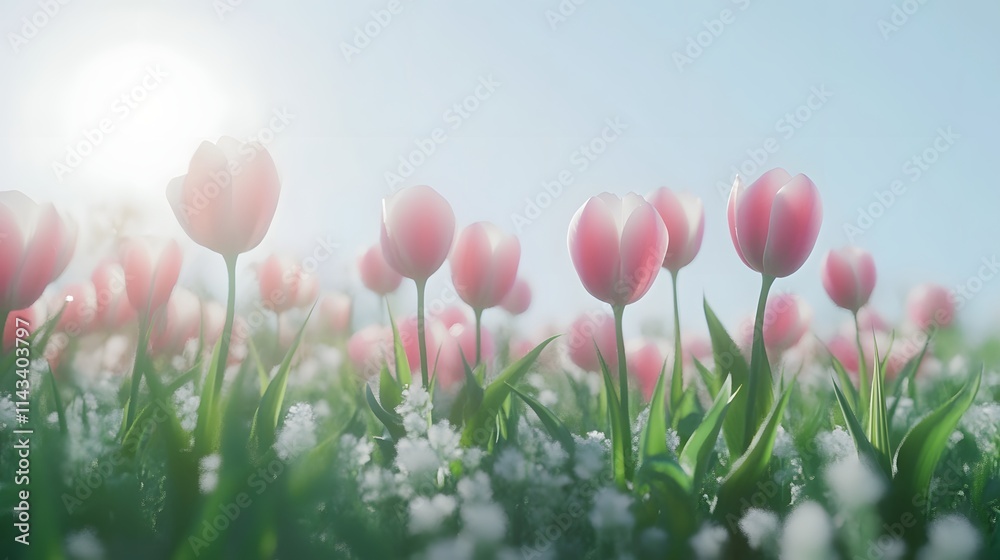 Pink Tulips Blooming In Springtime Sunlight Pink Tulips Blooming In Springtime Sunlight