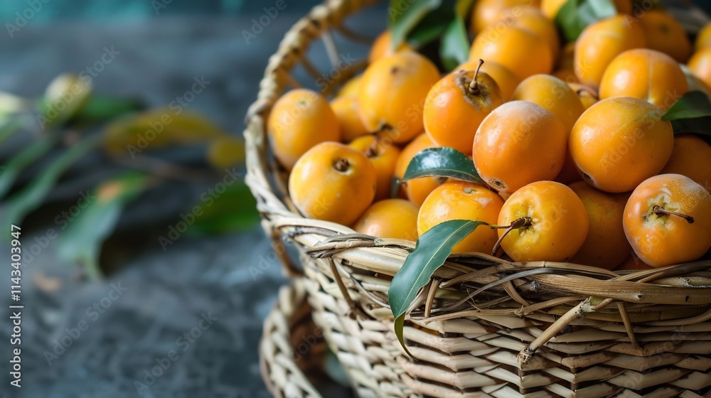 Ripe Yellow Fruits in a Wicker Basket: A Rustic Still Life Ripe Yellow Fruits in a Wicker Basket: A Rustic Still Life