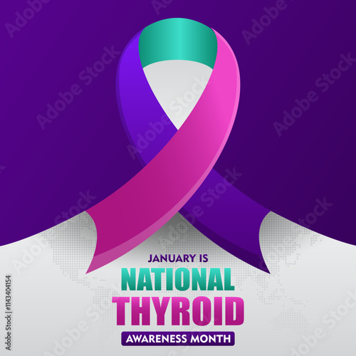 National thyroid awareness month is celebrated every year in January. with purple ribbon and typography suitable for banner, card, poster, template background