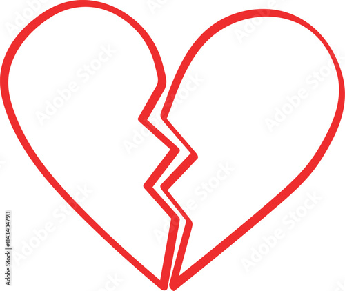 Broken Heart Outline Red Line Vector Illustration