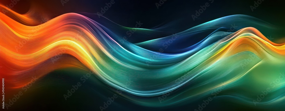 Abstract Flowing Waves Design in Green Blue and Orange Abstract Flowing Waves Design in Green Blue and Orange