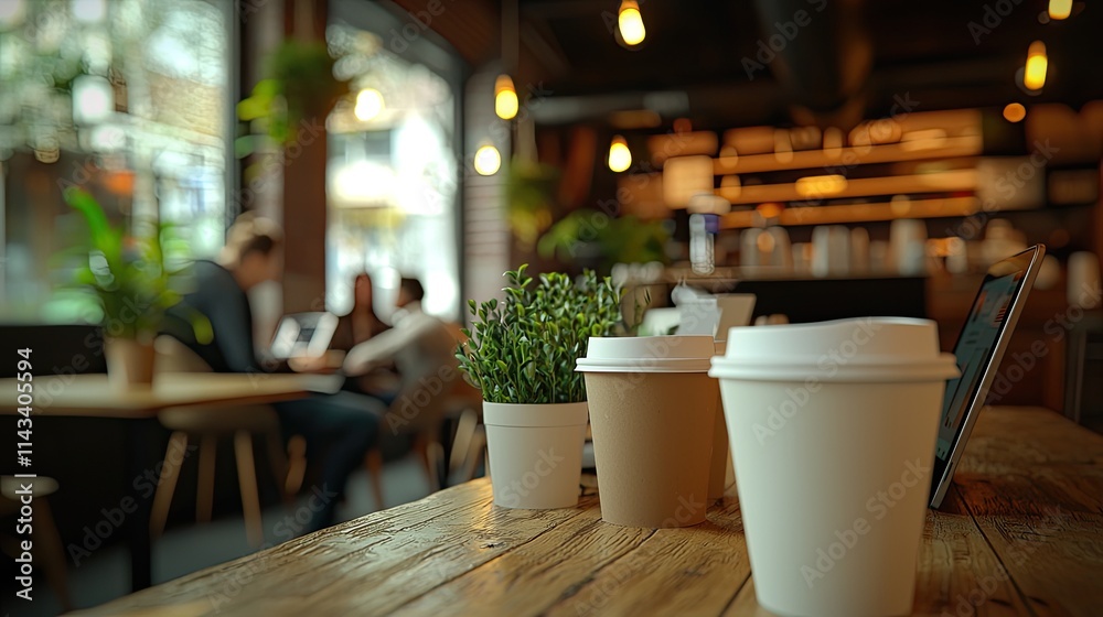 A group discussion in a cozy cafe, with paper cups and laptops, where young professionals are sharing innovative marketing ideas. A group discussion in a cozy cafe, with paper cups and laptops, where young professionals are sharing innovative marketing ideas.