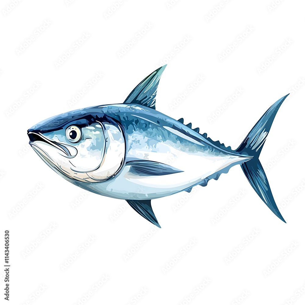 Fototapeta premium A Vibrant Illustration of a Tuna Fish, Isolated on White Background.