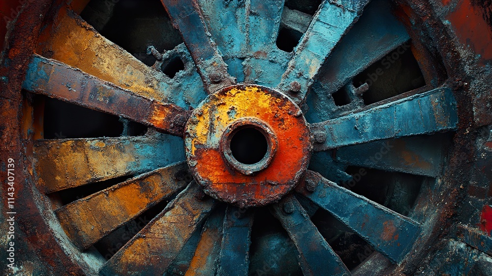 Rustic Industrial Wheel: A Weathered Metal Texture Rustic Industrial Wheel: A Weathered Metal Texture