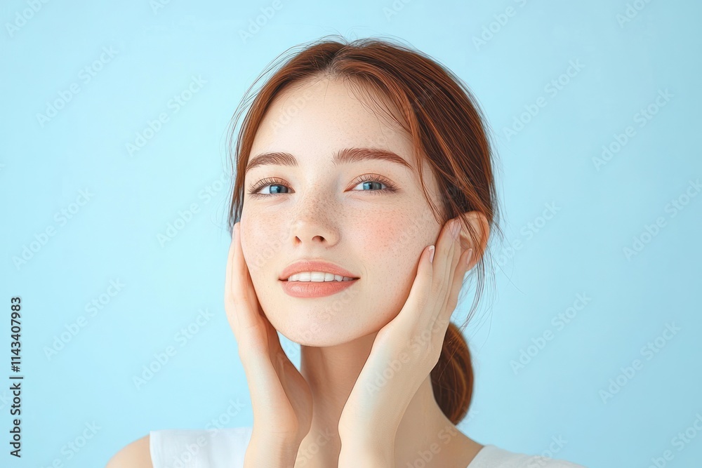 Skincare Woman with Blue Background and Natural Light Skincare Woman with Blue Background and Natural Light