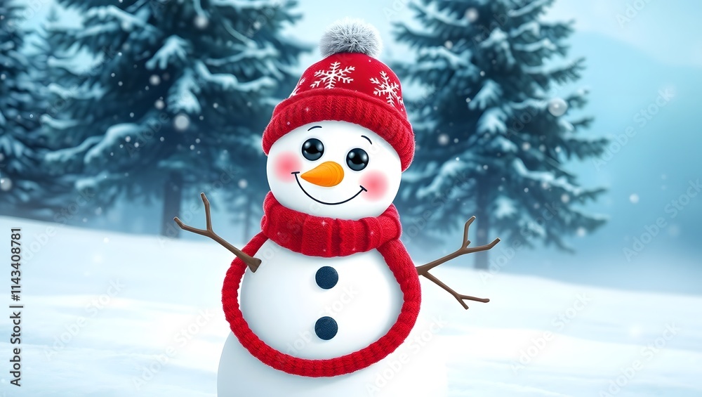 Fototapeta premium Cute Snowman Winter Wonderland Christmas Holiday