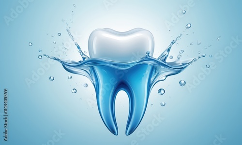 Aqua-Clean Tooth: Refreshing image of a healthy tooth emerging from water, symbolizing oral hygiene and cleanliness. Perfect for dental care marketing materials. 