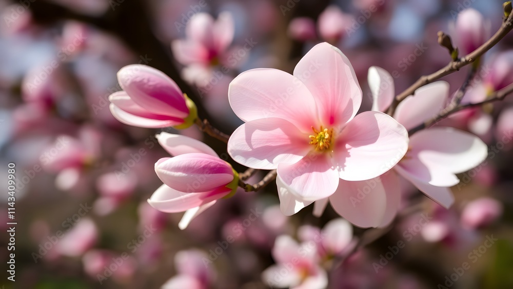 Blooming Pink Magnolia Flowers Spring Blossom Blooming Pink Magnolia Flowers Spring Blossom