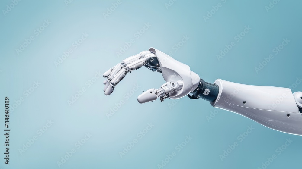 A robotic hand extends gracefully, symbolizing advanced technology and the intersection of robotics and human interaction. A robotic hand extends gracefully, symbolizing advanced technology and the intersection of robotics and human interaction.