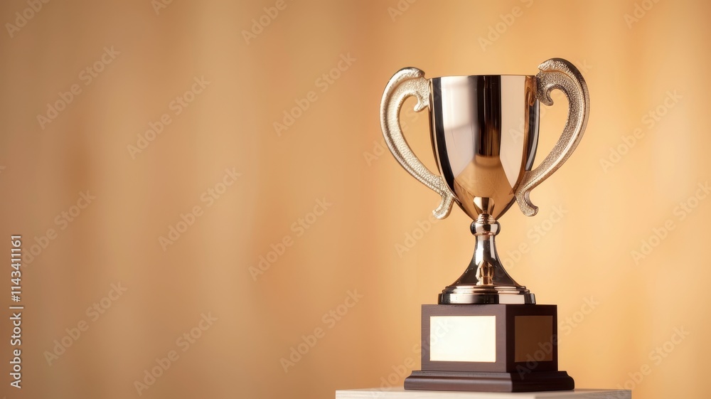A shiny trophy stands on a pedestal against a warm background, symbolizing achievement and success. A shiny trophy stands on a pedestal against a warm background, symbolizing achievement and success.