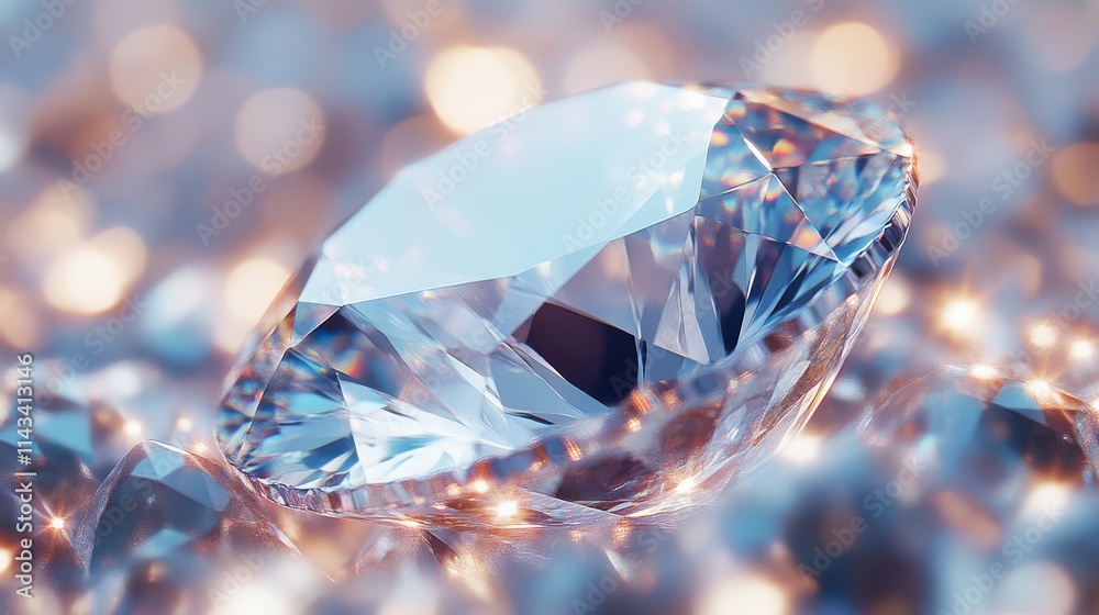 A sparkling diamond rests on a shimmering surface, reflecting light and showcasing its brilliant facets and clarity. A sparkling diamond rests on a shimmering surface, reflecting light and showcasing its brilliant facets and clarity.