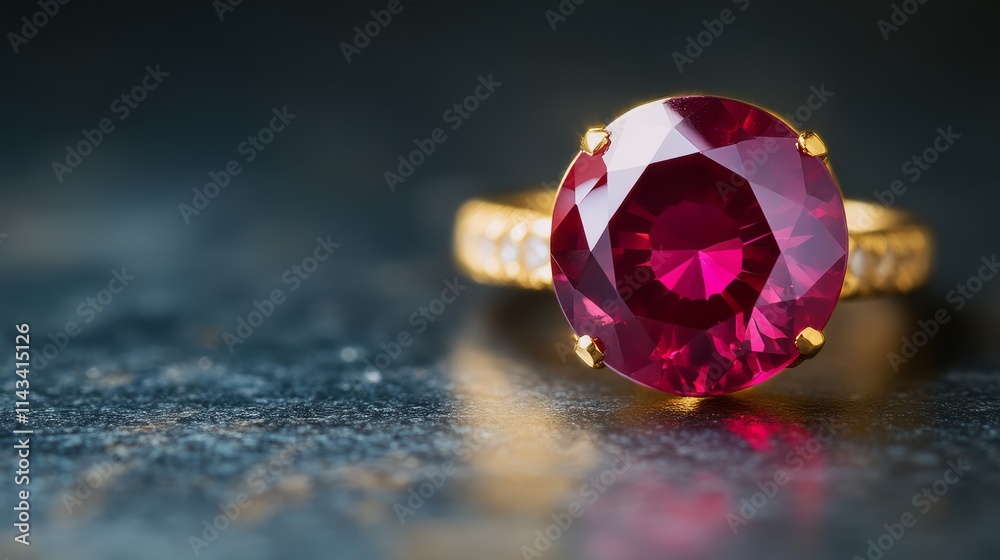 A stunning ruby ring with a golden band, showcasing a large, brilliant red gemstone, resting on a smooth surface. A stunning ruby ring with a golden band, showcasing a large, brilliant red gemstone, resting on a smooth surface.