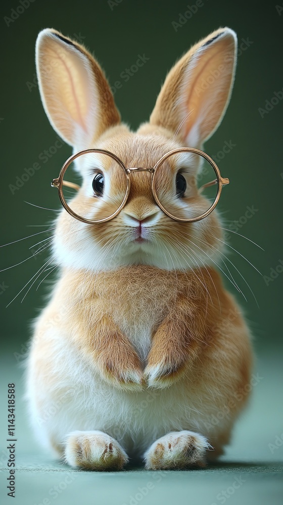 Fototapeta premium A cute rabbit wearing glasses, posing in a charming and whimsical manner.