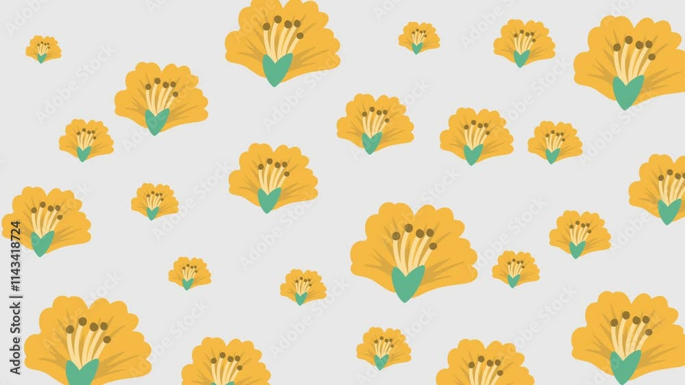 Animated flowers seamless pattern in a seamless loop.