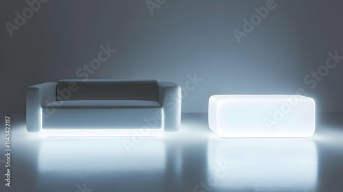 Wallpaper Mural Modern illuminated lounge furniture set with a sofa and a cube Torontodigital.ca