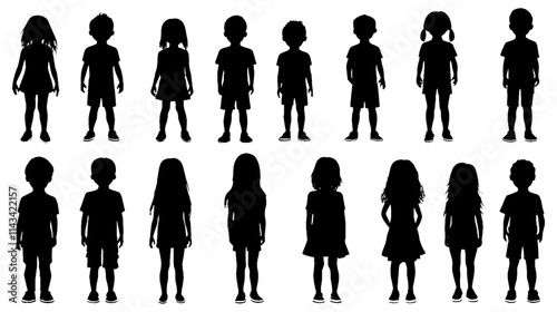 Silhouettes of Diverse Children Standing in Various Poses