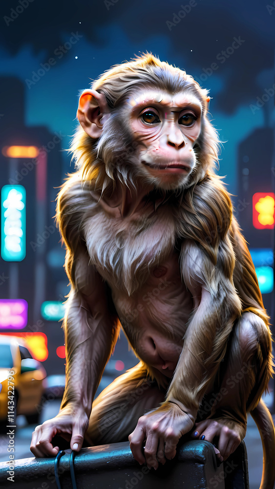 Obraz premium ネオン街のさる