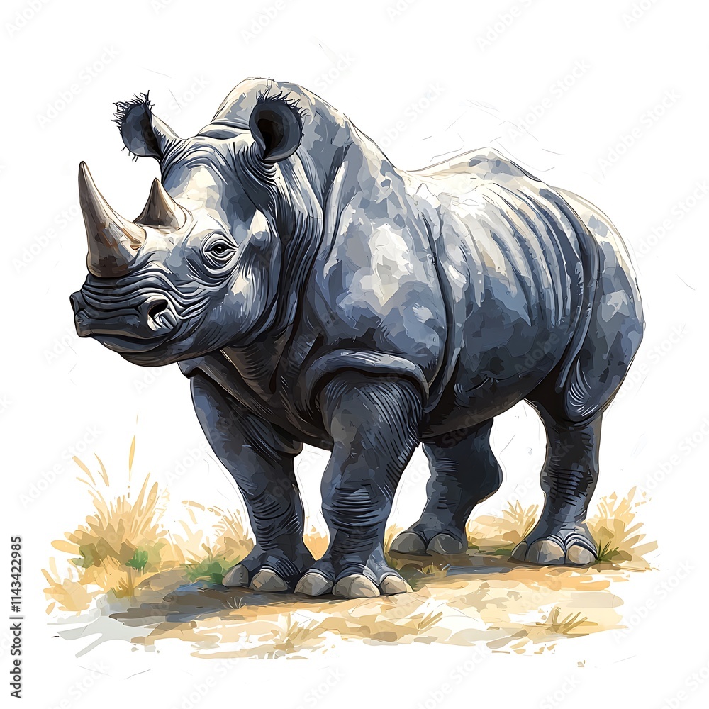 Fototapeta premium A Majestic Black Rhinoceros in its Natural Habitat, Digitally Painted.