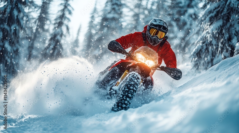 Snowmobile rider in winter forest, snowy trail. Snowmobile rider in winter forest, snowy trail.