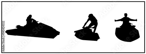 set of jet skier silhouette illustrations. water sports. vector illustration.