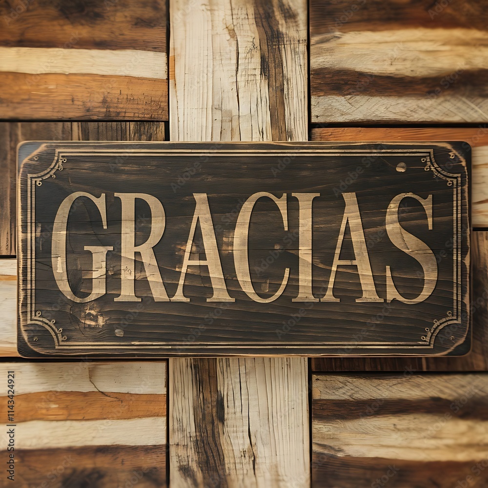 Obraz premium GRACIAS ( Thank you ) quote in Spanish language on light background ad, web banner greetings card, Thank you modern phrase illustration calligraphy design with vintage wood background