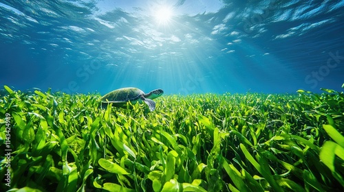 Seagrass - ocean vegetation, marine ecosystem, coastal zone, underwater foliage, aquatic plants, environmental balance, habitat provider, saltwater flora, green beds, ocean conservation photo