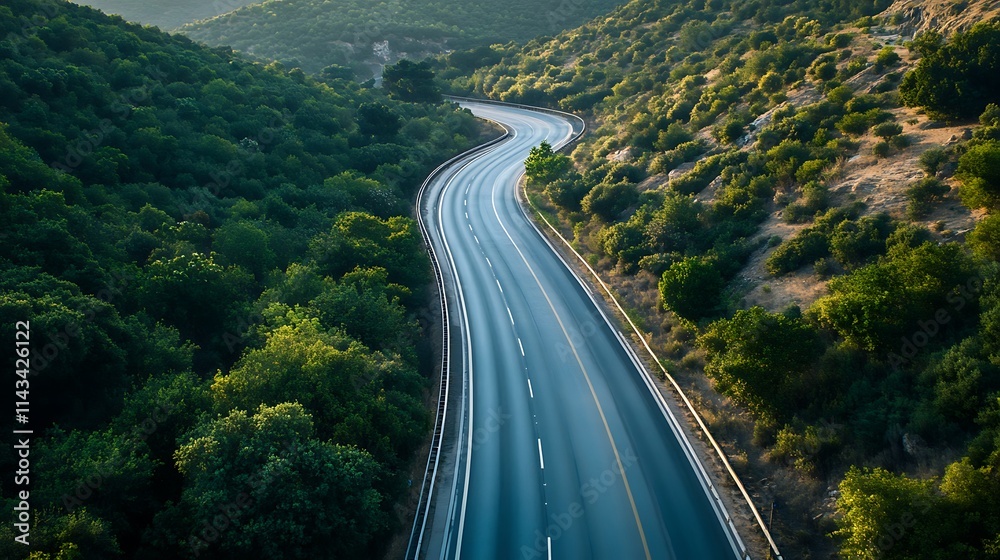 Fototapeta premium Winding Road Through Lush Green Mountains. Scenic Landscape, Travel, Nature