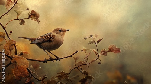 Serene Autumn Bird on Branch: Nature Photography photo