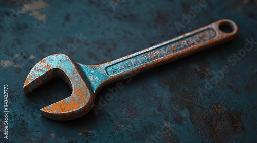 Rusty Wrench on Dark Background: Industrial Still Life photo