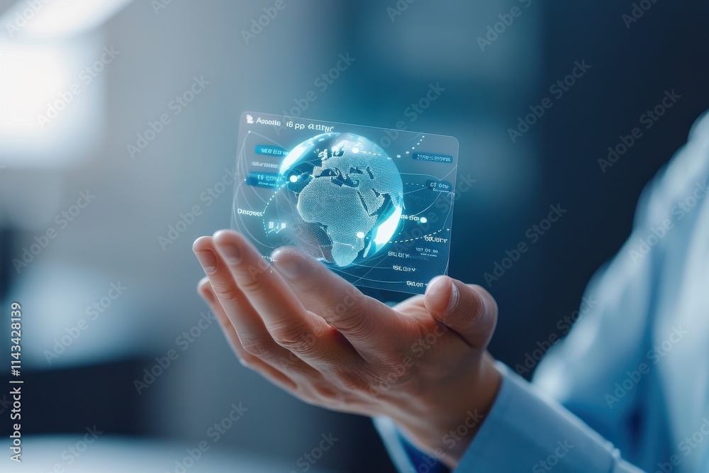 A person holds a transparent globe displaying digital data, symbolizing technology and global connectivity.
