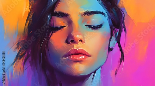 Colorful portrait of a woman with eyes closed. (7)