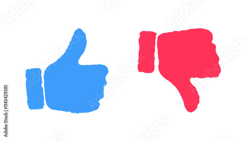 Like and Dislike Icons. Crayon, prencil hand-drawn style. Like and dislike buttons. (Full Vector)