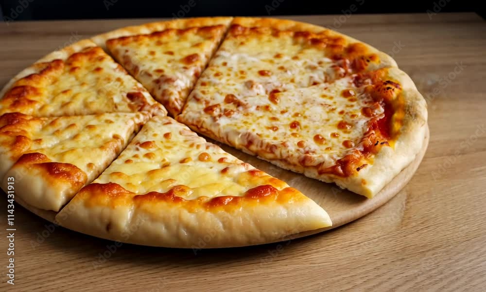 Close-up of cheese pizza slices on wooden surface