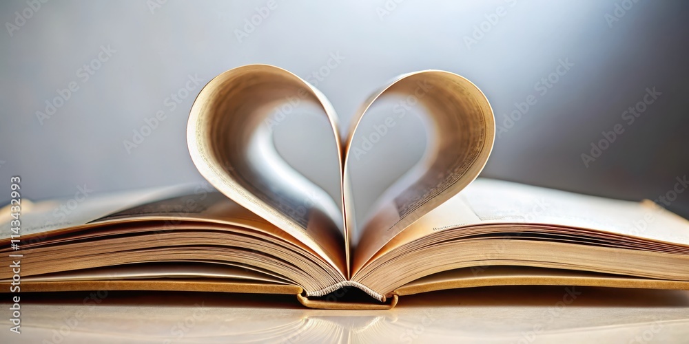 A book with pages curved into a heart shape, literature, heart, literature, heart A book with pages curved into a heart shape, literature, heart, literature, heart