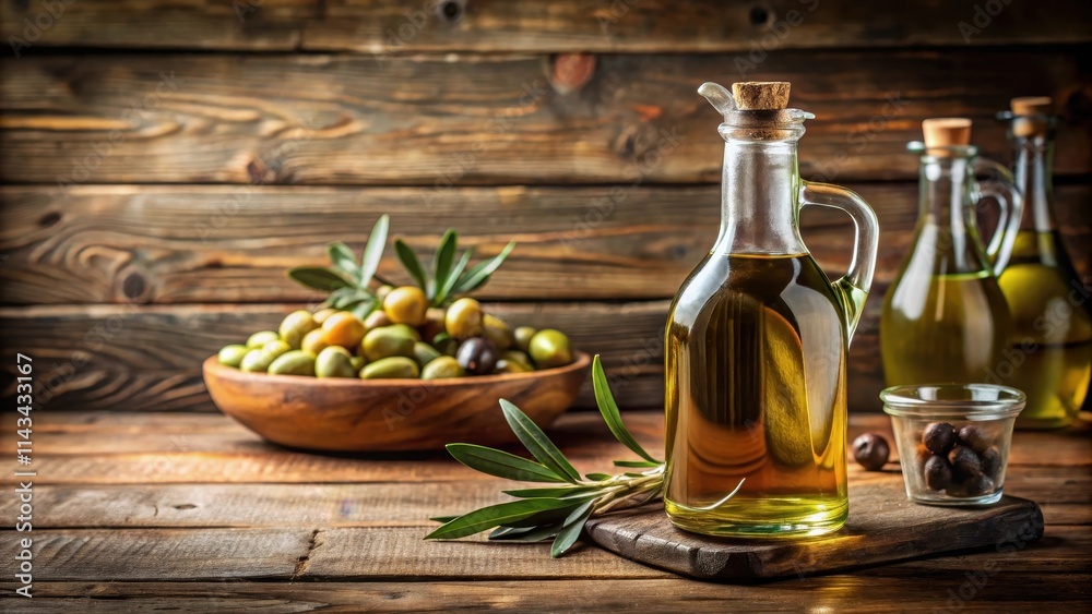 Bottle of olive oil and vinegar on a rustic wooden table, centerpiece, earthy, centerpiece, earthy, rustic, health, food, bottle Bottle of olive oil and vinegar on a rustic wooden table, centerpiece, earthy, centerpiece, earthy, rustic, health, food, bottle
