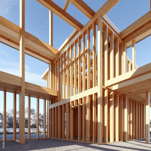 New framing construction of house ai generated wood concrete design wood design concrete architecture wall floor modern